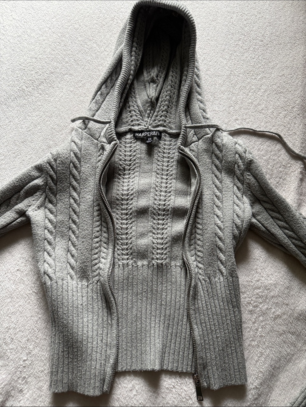 Harper Gray Cable Knit Zip Hoodie